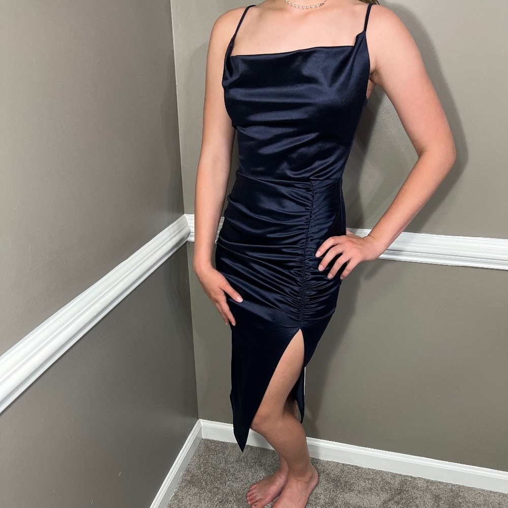 Windsor Navy Blue Satin Dress
